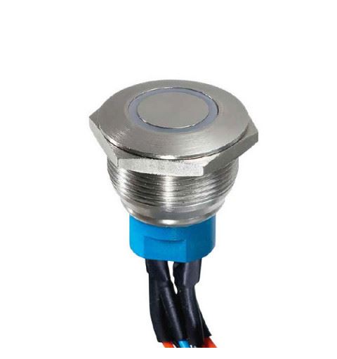 APEM AV91222F1100740K Security Pushbutton Ø19mm stainless steel led Blu 24Vdc, No/Nc IP67, wires 1mt