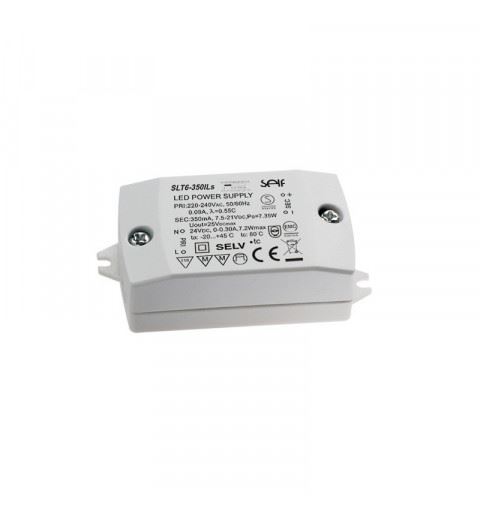 Self SLT6-350ILS Driver LED CC+CV 6watt 7,5-21Vdc 350mA or 24vdc 300mA IP20