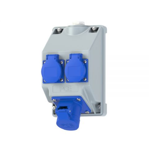 PCE 16081342 Wall socket combination COMBO-POL2 CEE 16A 3p 2xSSD fb IP44