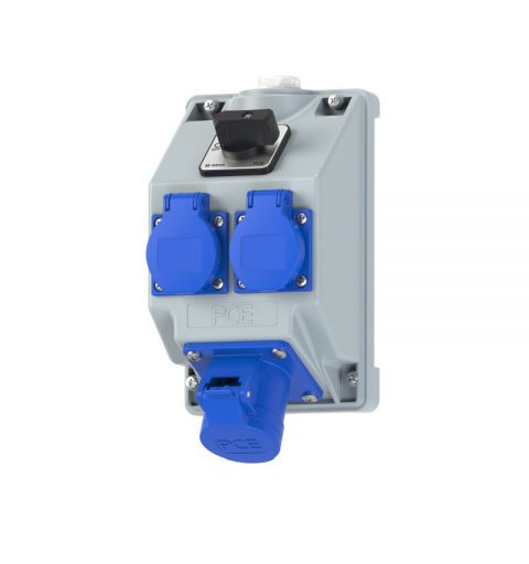 PCE 160813521 Wall socket combination COMBO-POL2 CEE 16A 3p 2xSSD nat with switch 0/1 IP44