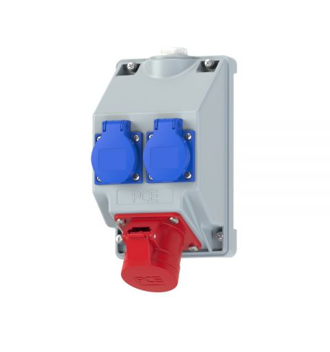 PCE 16081442 Wall socket combination COMBO-POL2 CEE 16A 4p 2xSSD fb IP44