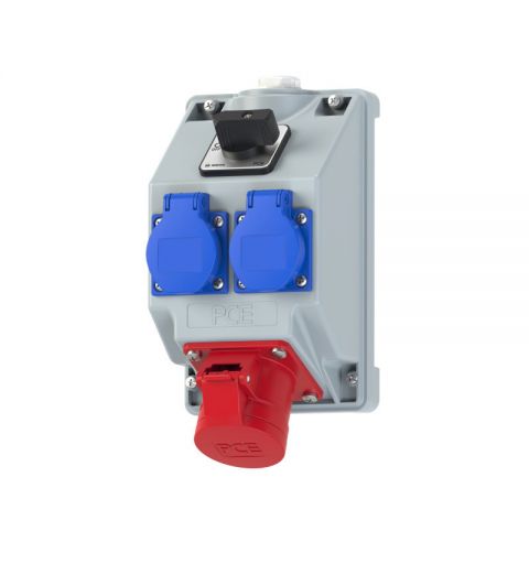 PCE 160824421 Wall socket combination COMBO-POL2 CEE 32A 4p 2xSSD fb with switch 0/1 IP44